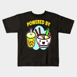 Powered By Bubble Tea Ramen Drink Lover Cute Kawaii Boba Kids T-Shirt